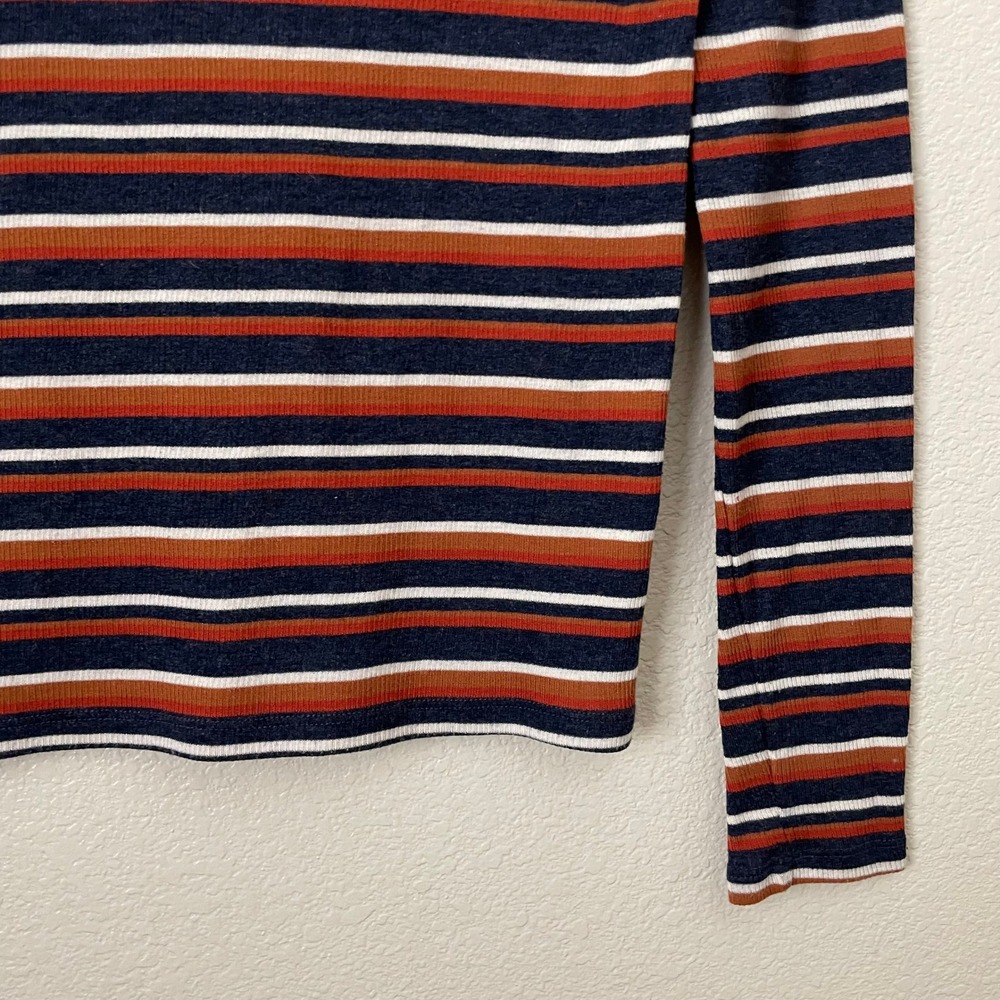 Madewell Top Womens Small Blue Brown Ribbed Striped Turtleneck Long Sleeve Shirt - Picture 7 of 12